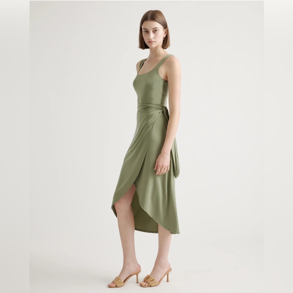 Quince Tencel Jersey Side Tie Midi Dress Dark Olive Size Medium NWT - Picture 3 of 4